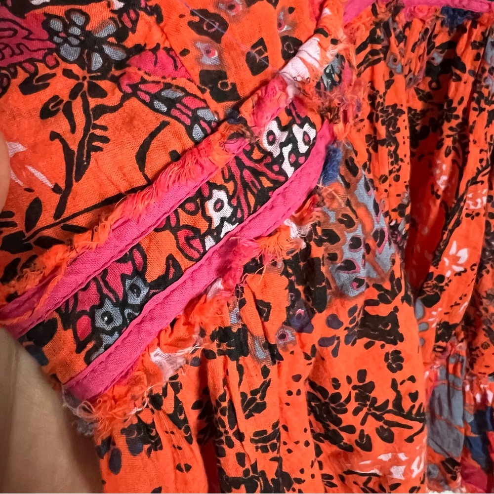 Free People Nouveau Floral Print High Neck Mini Dress Orange Red XS (No Slip) - Picture 12 of 13